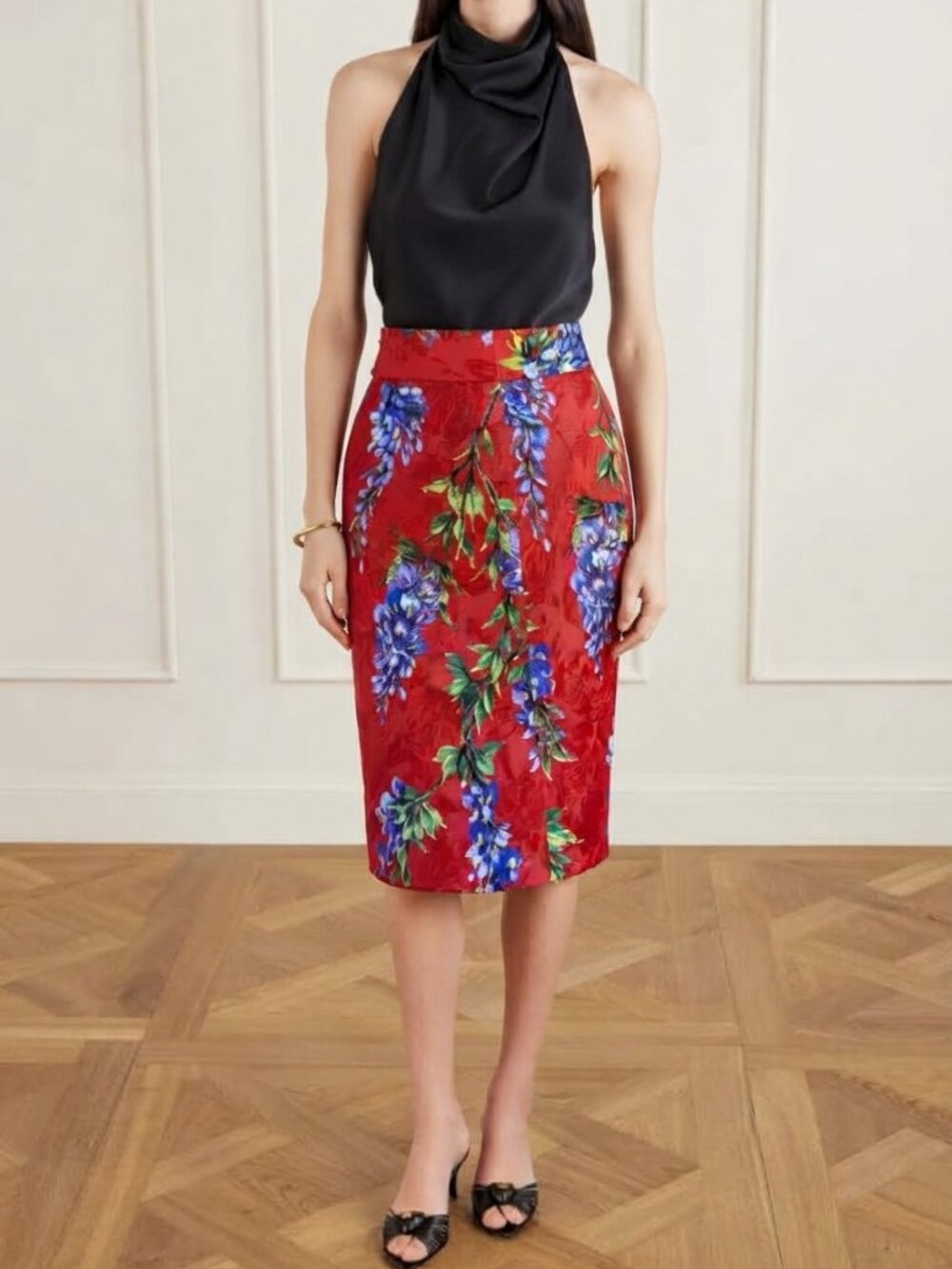 NWT $1000 Dolce & Gabbana red wisteria pencil skirt 40 Italian small US